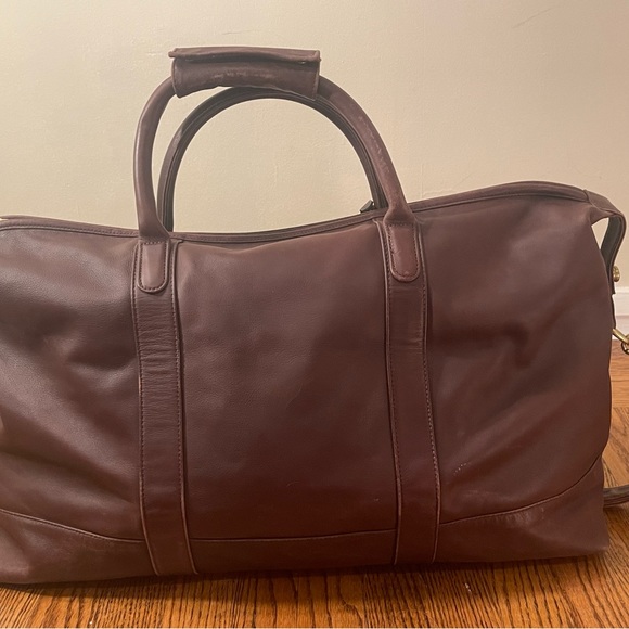 Vintage COACH Chocolate Brown Leather Cabin Weekender Duffel Travel Shoulder Bag - Picture 2 of 15